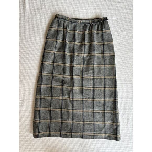 Vintage Pendleton Midi Skirt Straight Virgin Wool Gray/Tan Plaid 12 Tall USA - Picture 2 of 8